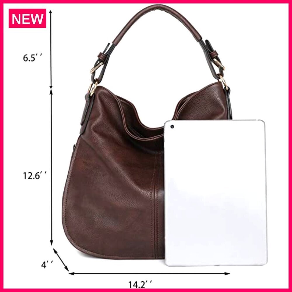 Large Vegan Leather Hobo Bag with Adjustable Strap, Multiple Pockets - Picture 7 of 8